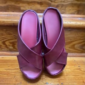 Red slide shoes, size 9.